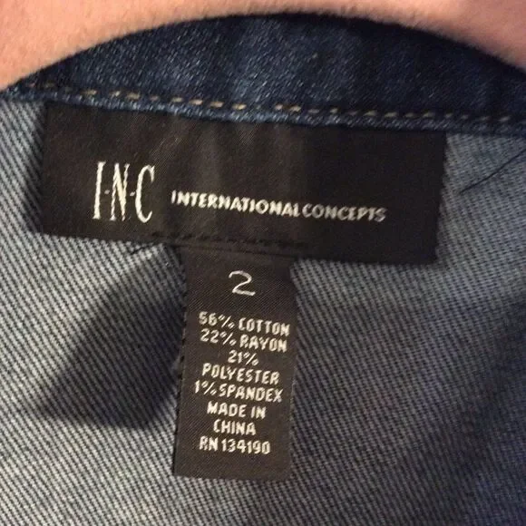 Inc International awesome denim snap up dress womens stretch Size 2 long sleeve - Picture 6 of 8
